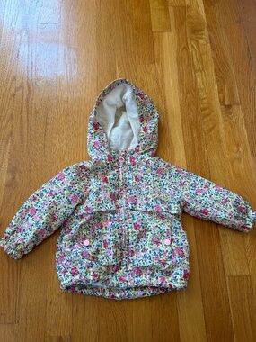 Zara Ditsy Baby Yellow Floral Spring Hooded Jacket 6/9M